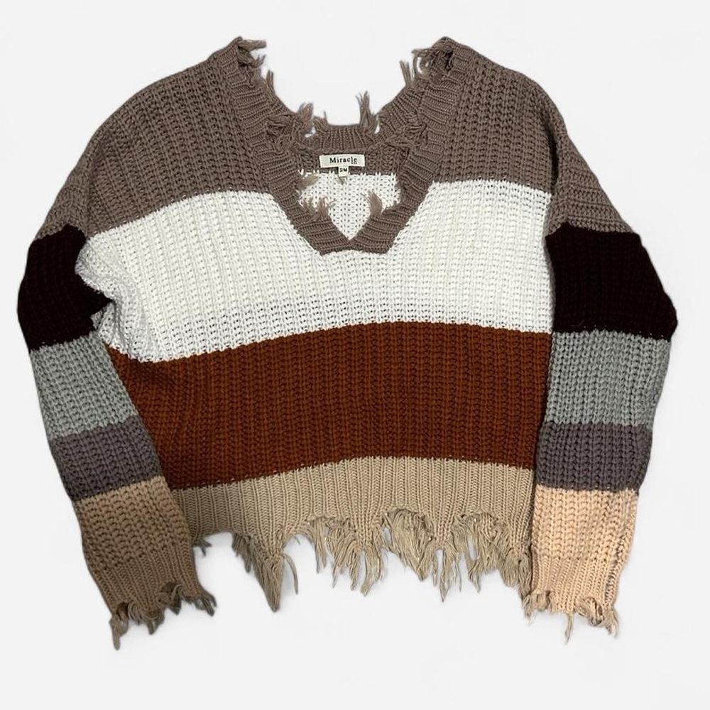 Miracle Striped Distressed Knit Sweater